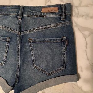 GARAGE Denim Shorts Retro High‎ Waist rolled hem blue premium size 01